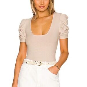 INTIMATELY FREE PEOPLE Bodysuit Ruched Sleeves Square Neck Size M Old Money NEW
